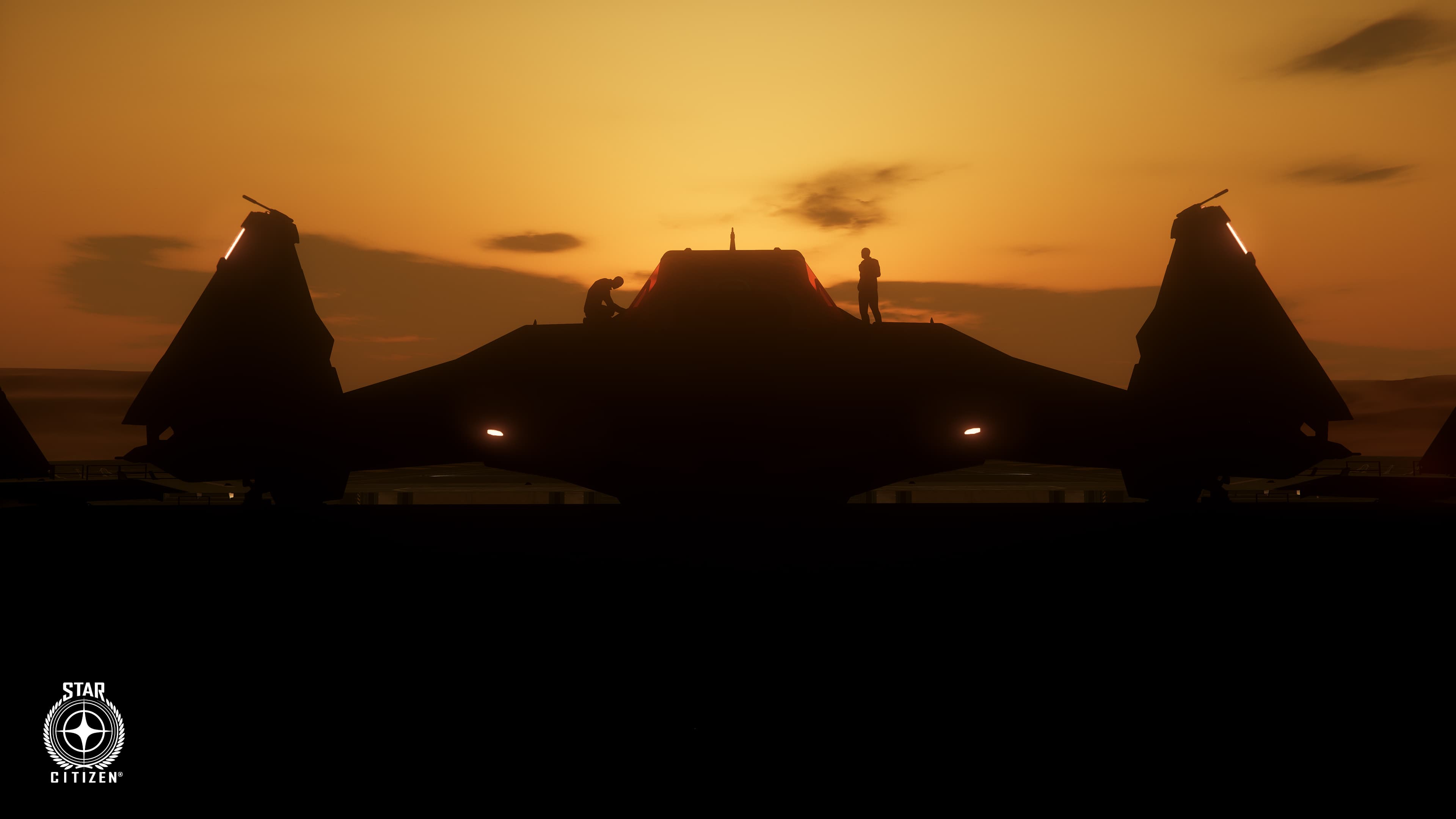 Sample in-context imagery — not a real member — two crew working atop a docked ship at sunset